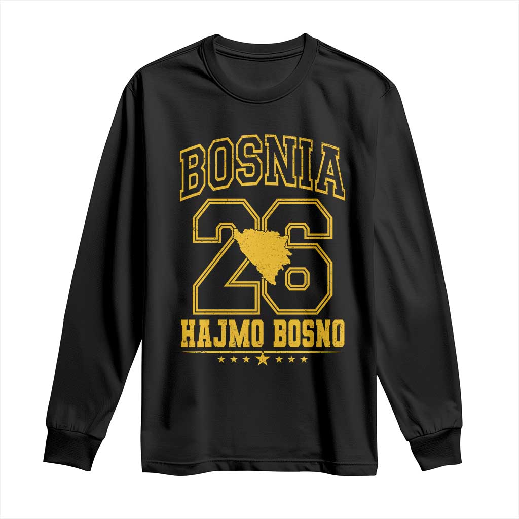 Lets Go Bosnia 2026 Hajmo Bosno Vintage Varsity Sports Style Long Sleeve Shirt Bosnia Herzegovina Map Soccer Lover Football Fan