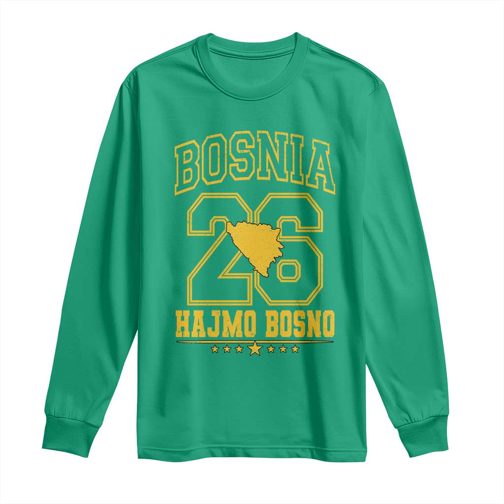 Lets Go Bosnia 2026 Hajmo Bosno Vintage Varsity Sports Style Long Sleeve Shirt Bosnia Herzegovina Map Soccer Lover Football Fan