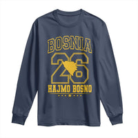 Lets Go Bosnia 2026 Hajmo Bosno Vintage Varsity Sports Style Long Sleeve Shirt Bosnia Herzegovina Map Soccer Lover Football Fan