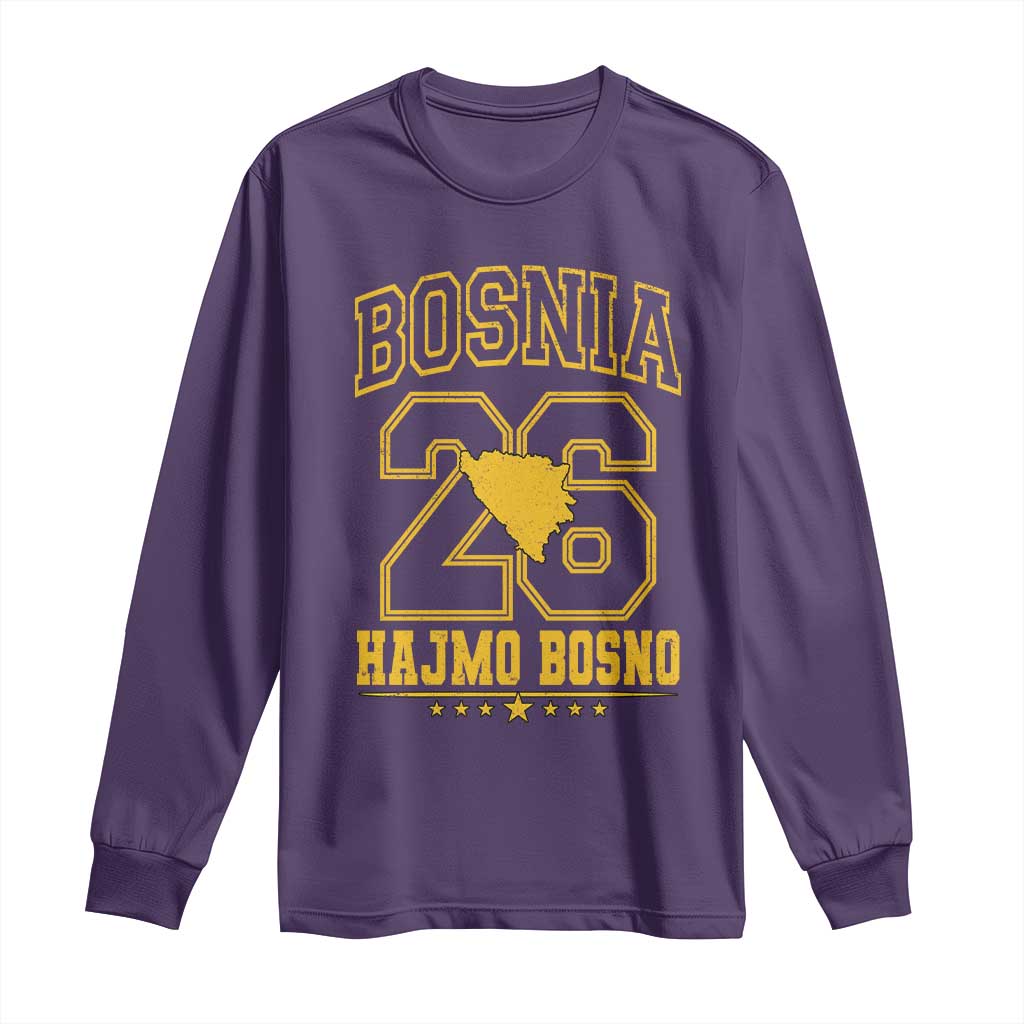 Lets Go Bosnia 2026 Hajmo Bosno Vintage Varsity Sports Style Long Sleeve Shirt Bosnia Herzegovina Map Soccer Lover Football Fan
