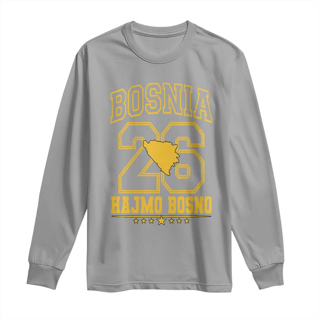 Lets Go Bosnia 2026 Hajmo Bosno Vintage Varsity Sports Style Long Sleeve Shirt Bosnia Herzegovina Map Soccer Lover Football Fan