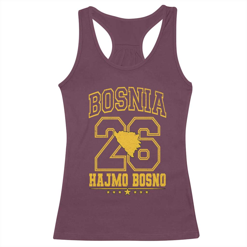 Lets Go Bosnia 2026 Hajmo Bosno Vintage Varsity Sports Style Racerback Tank Top Bosnia Herzegovina Map Soccer Lover Football Fan