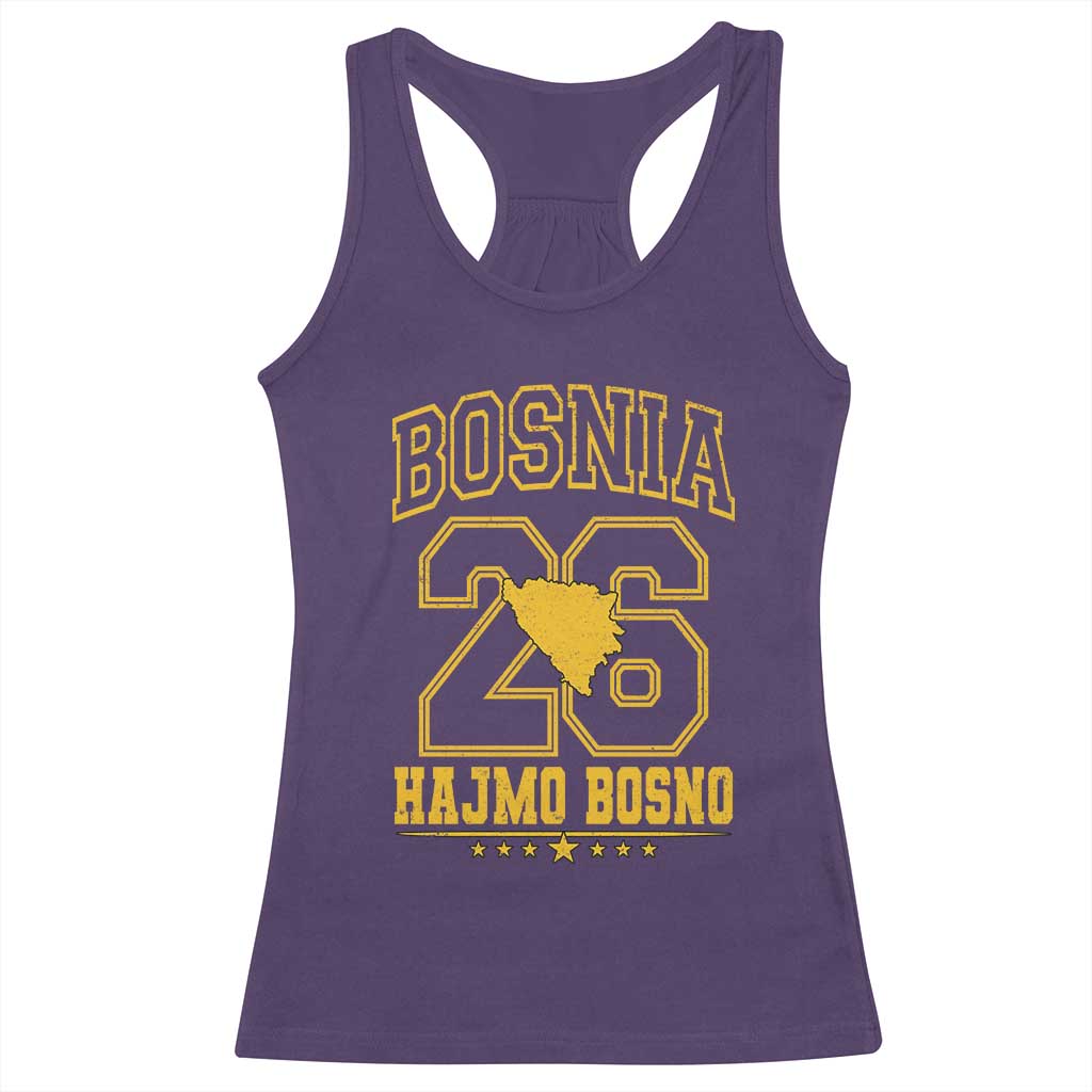 Lets Go Bosnia 2026 Hajmo Bosno Vintage Varsity Sports Style Racerback Tank Top Bosnia Herzegovina Map Soccer Lover Football Fan