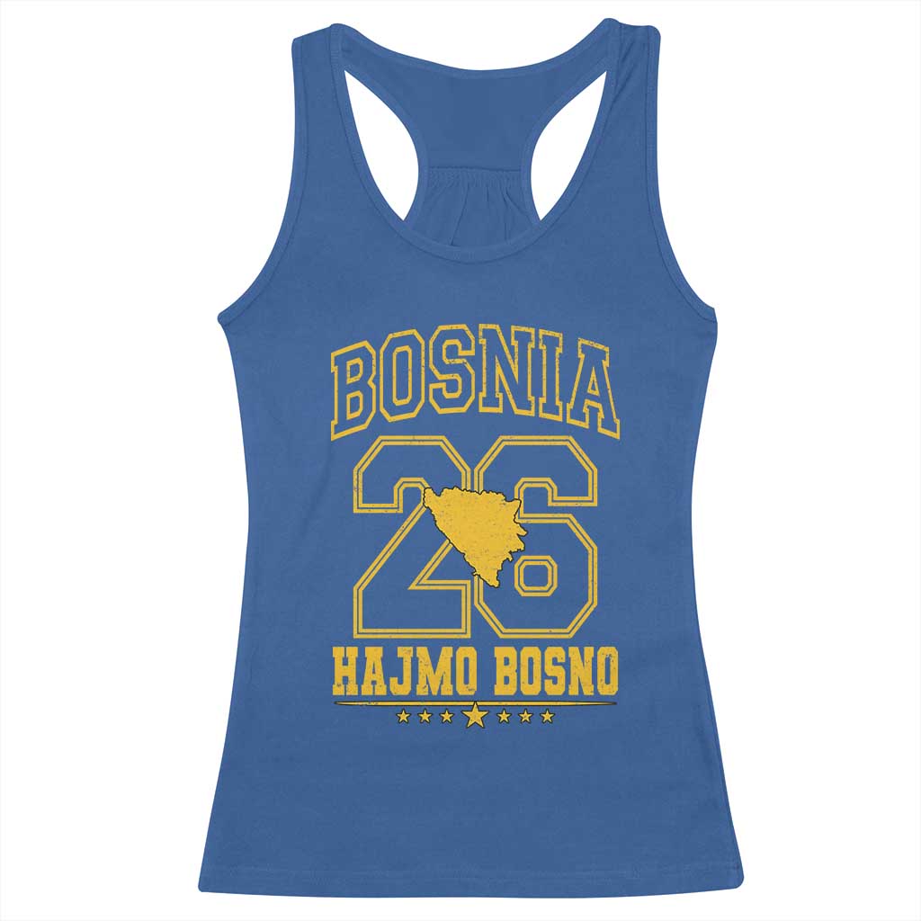 Lets Go Bosnia 2026 Hajmo Bosno Vintage Varsity Sports Style Racerback Tank Top Bosnia Herzegovina Map Soccer Lover Football Fan