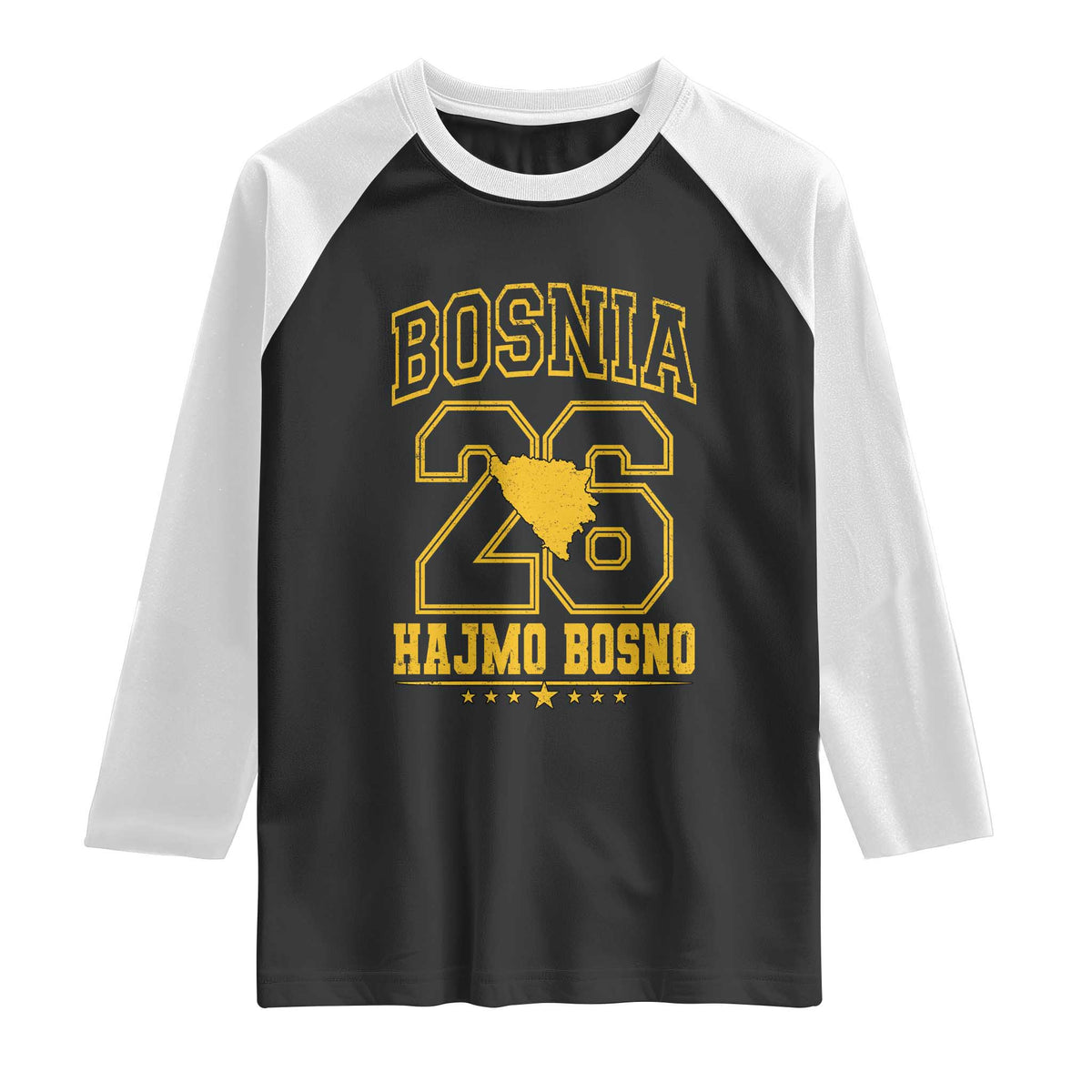 Lets Go Bosnia 2026 Hajmo Bosno Vintage Varsity Sports Style Raglan Shirt Bosnia Herzegovina Map Soccer Lover Football Fan