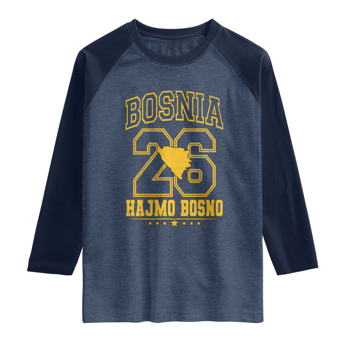 Lets Go Bosnia 2026 Hajmo Bosno Vintage Varsity Sports Style Raglan Shirt Bosnia Herzegovina Map Soccer Lover Football Fan