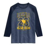 Lets Go Bosnia 2026 Hajmo Bosno Vintage Varsity Sports Style Raglan Shirt Bosnia Herzegovina Map Soccer Lover Football Fan