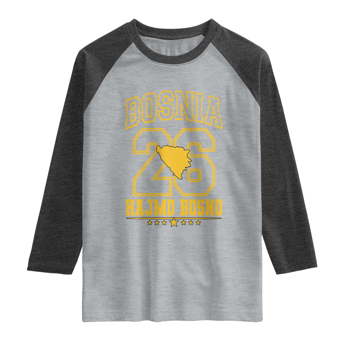 Lets Go Bosnia 2026 Hajmo Bosno Vintage Varsity Sports Style Raglan Shirt Bosnia Herzegovina Map Soccer Lover Football Fan