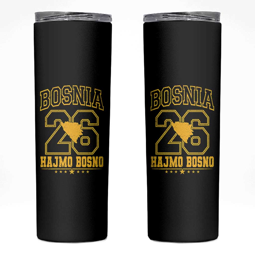 Lets Go Bosnia 2026 Hajmo Bosno Vintage Varsity Sports Style Skinny Tumbler Bosnia Herzegovina Map Soccer Lover Football Fan