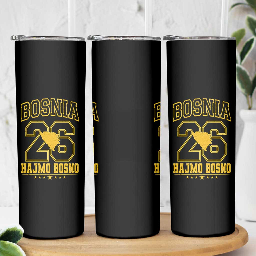 Lets Go Bosnia 2026 Hajmo Bosno Vintage Varsity Sports Style Skinny Tumbler Bosnia Herzegovina Map Soccer Lover Football Fan