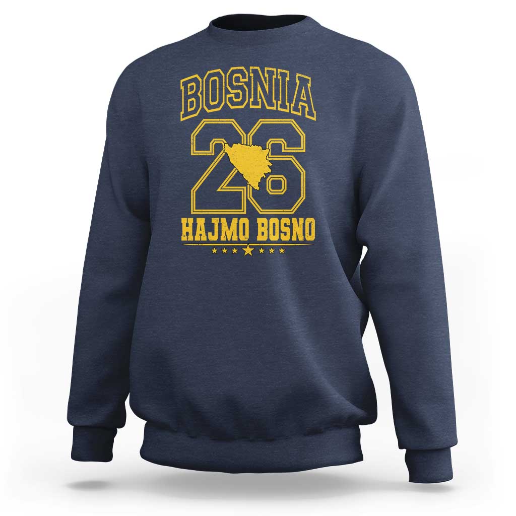 Lets Go Bosnia 2026 Hajmo Bosno Vintage Varsity Sports Style Sweatshirt Bosnia Herzegovina Map Soccer Lover Football Fan