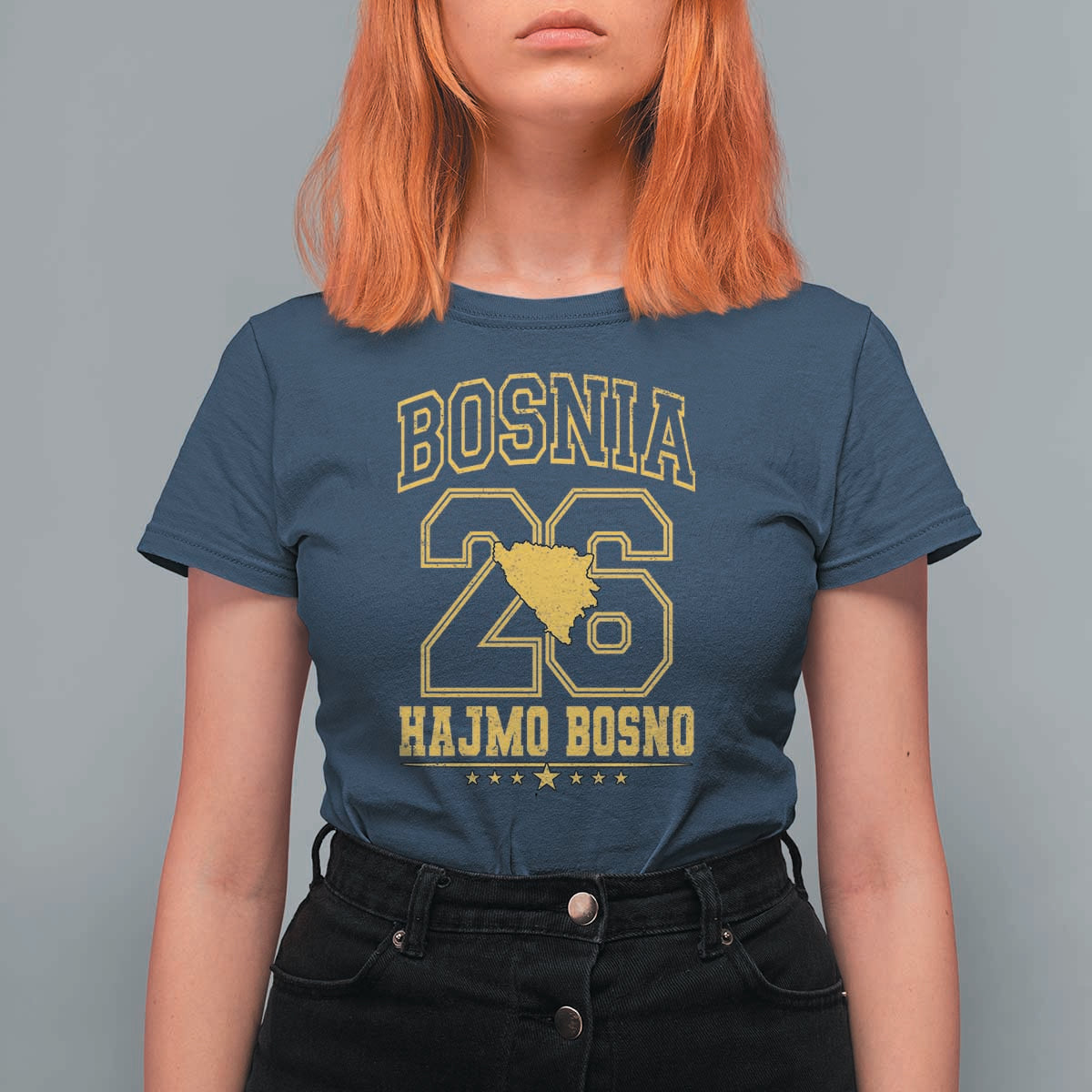 Lets Go Bosnia 2026 Hajmo Bosno Vintage Varsity Sports Style T Shirt For Women Bosnia Herzegovina Map Soccer Lover Football Fan