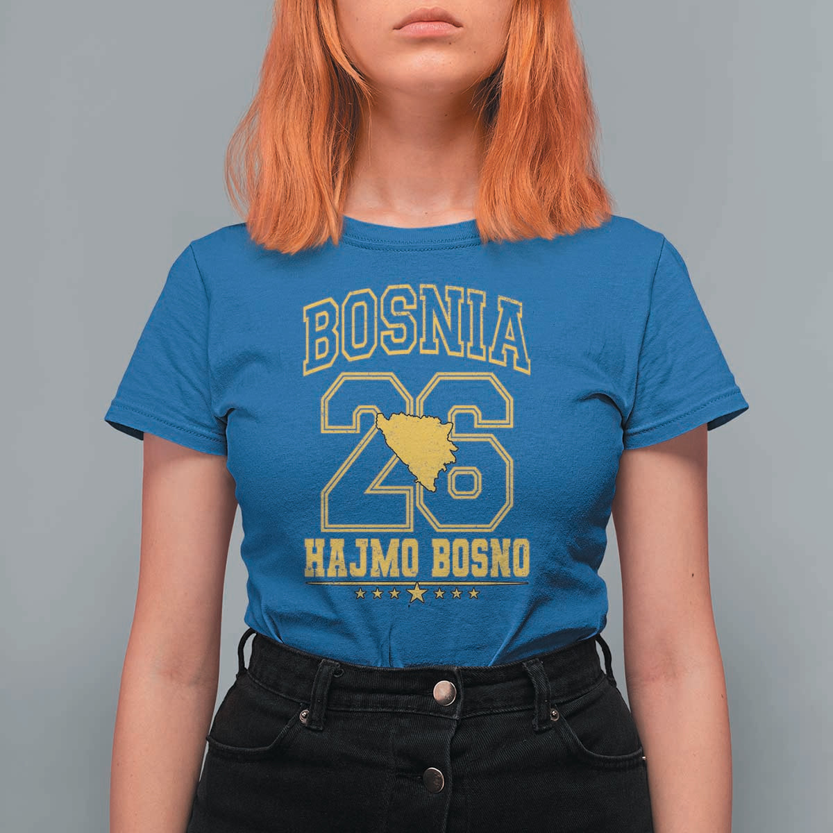 Lets Go Bosnia 2026 Hajmo Bosno Vintage Varsity Sports Style T Shirt For Women Bosnia Herzegovina Map Soccer Lover Football Fan