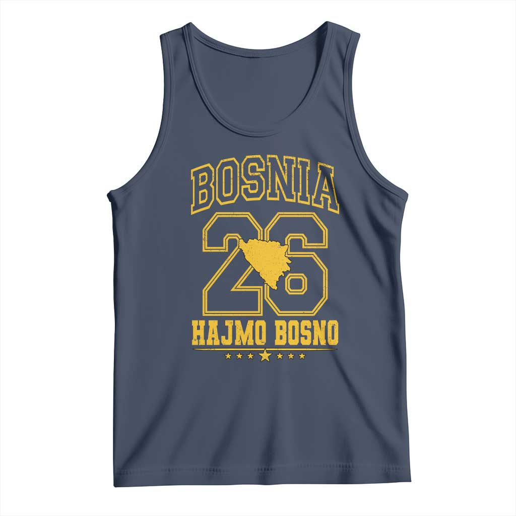 Lets Go Bosnia 2026 Hajmo Bosno Vintage Varsity Sports Style Tank Top Bosnia Herzegovina Map Soccer Lover Football Fan