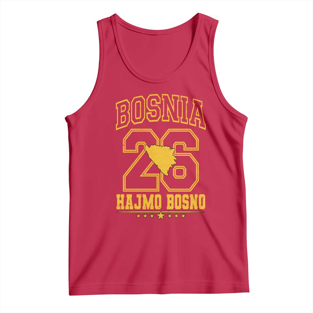 Lets Go Bosnia 2026 Hajmo Bosno Vintage Varsity Sports Style Tank Top Bosnia Herzegovina Map Soccer Lover Football Fan