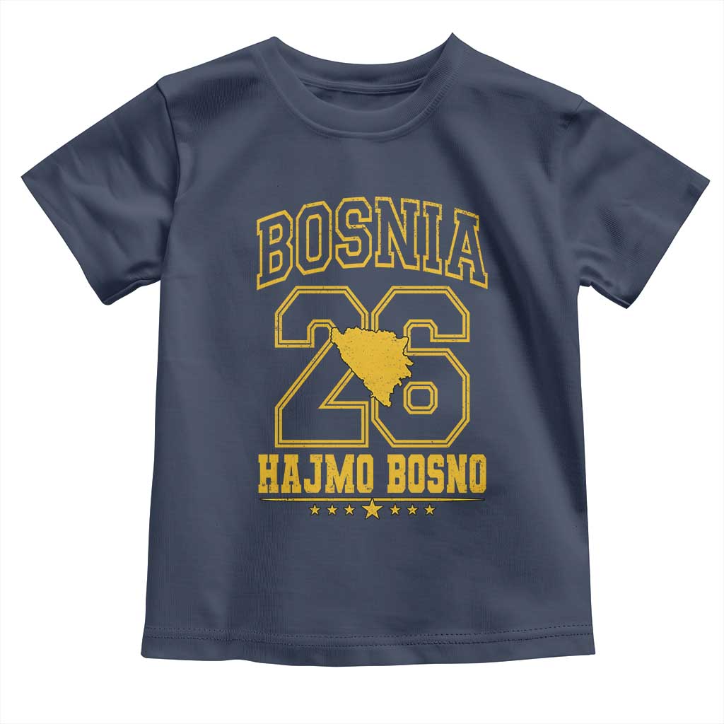 Lets Go Bosnia 2026 Hajmo Bosno Vintage Varsity Sports Style Toddler T Shirt Bosnia Herzegovina Map Soccer Lover Football Fan