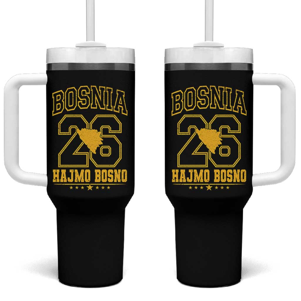 Lets Go Bosnia 2026 Hajmo Bosno Vintage Varsity Sports Style Tumbler With Handle Bosnia Herzegovina Map Soccer Lover Football Fan