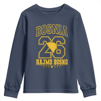 Lets Go Bosnia 2026 Hajmo Bosno Vintage Varsity Sports Style Youth Sweatshirt Bosnia Herzegovina Map Soccer Lover Football Fan