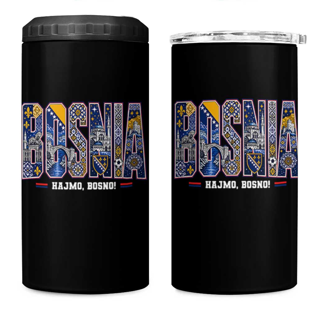 Lets Go Bosnia Heritage Hajmo Bosno Cultural Mosaic Pattern 4 in 1 Can Cooler Tumbler Bosnia Herzegovina Map Soccer Lover Football Fan