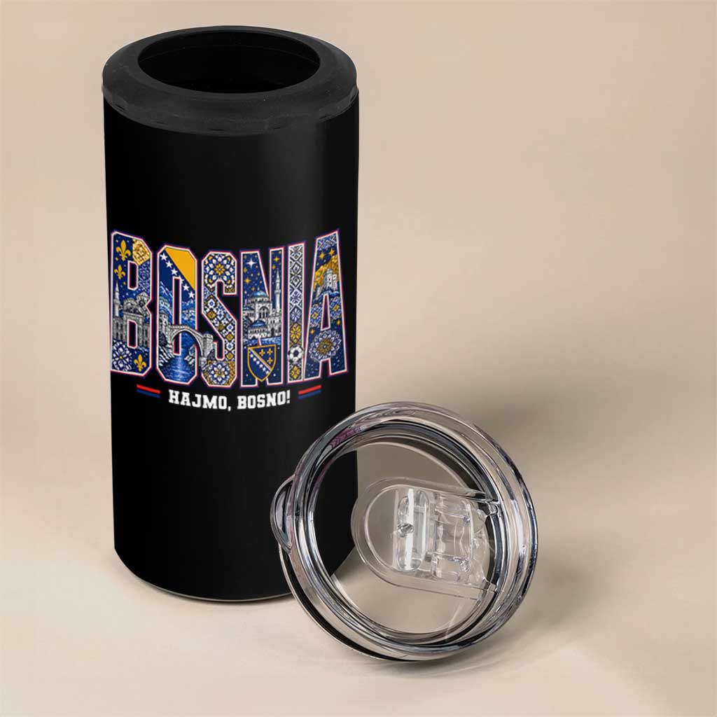 Lets Go Bosnia Heritage Hajmo Bosno Cultural Mosaic Pattern 4 in 1 Can Cooler Tumbler Bosnia Herzegovina Map Soccer Lover Football Fan