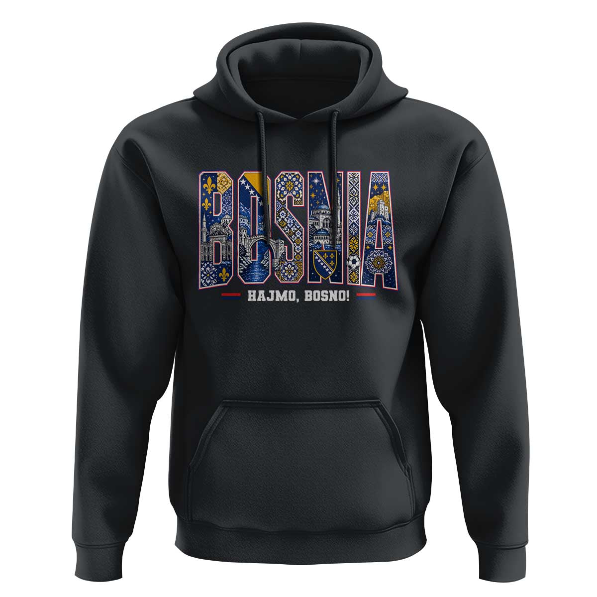Lets Go Bosnia Heritage Hajmo Bosno Cultural Mosaic Pattern Hoodie Bosnia Herzegovina Map Soccer Lover Football Fan