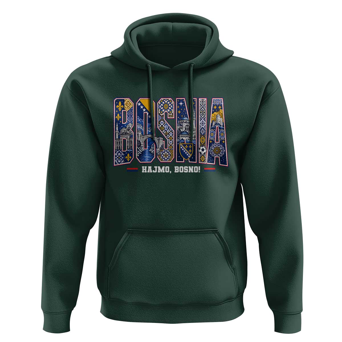 Lets Go Bosnia Heritage Hajmo Bosno Cultural Mosaic Pattern Hoodie Bosnia Herzegovina Map Soccer Lover Football Fan