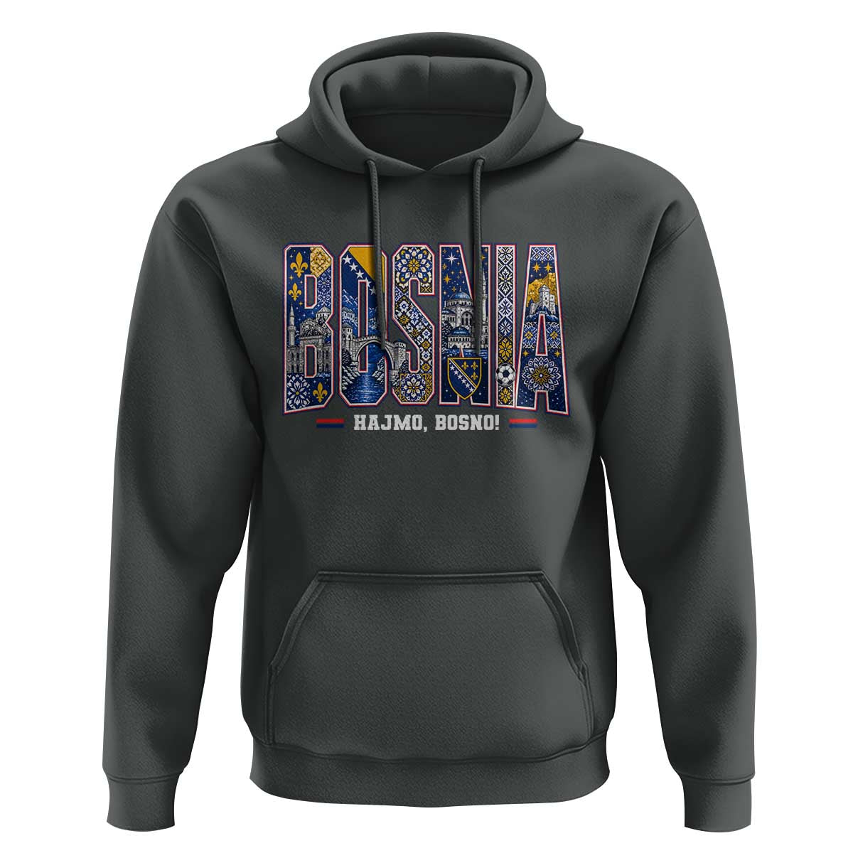 Lets Go Bosnia Heritage Hajmo Bosno Cultural Mosaic Pattern Hoodie Bosnia Herzegovina Map Soccer Lover Football Fan