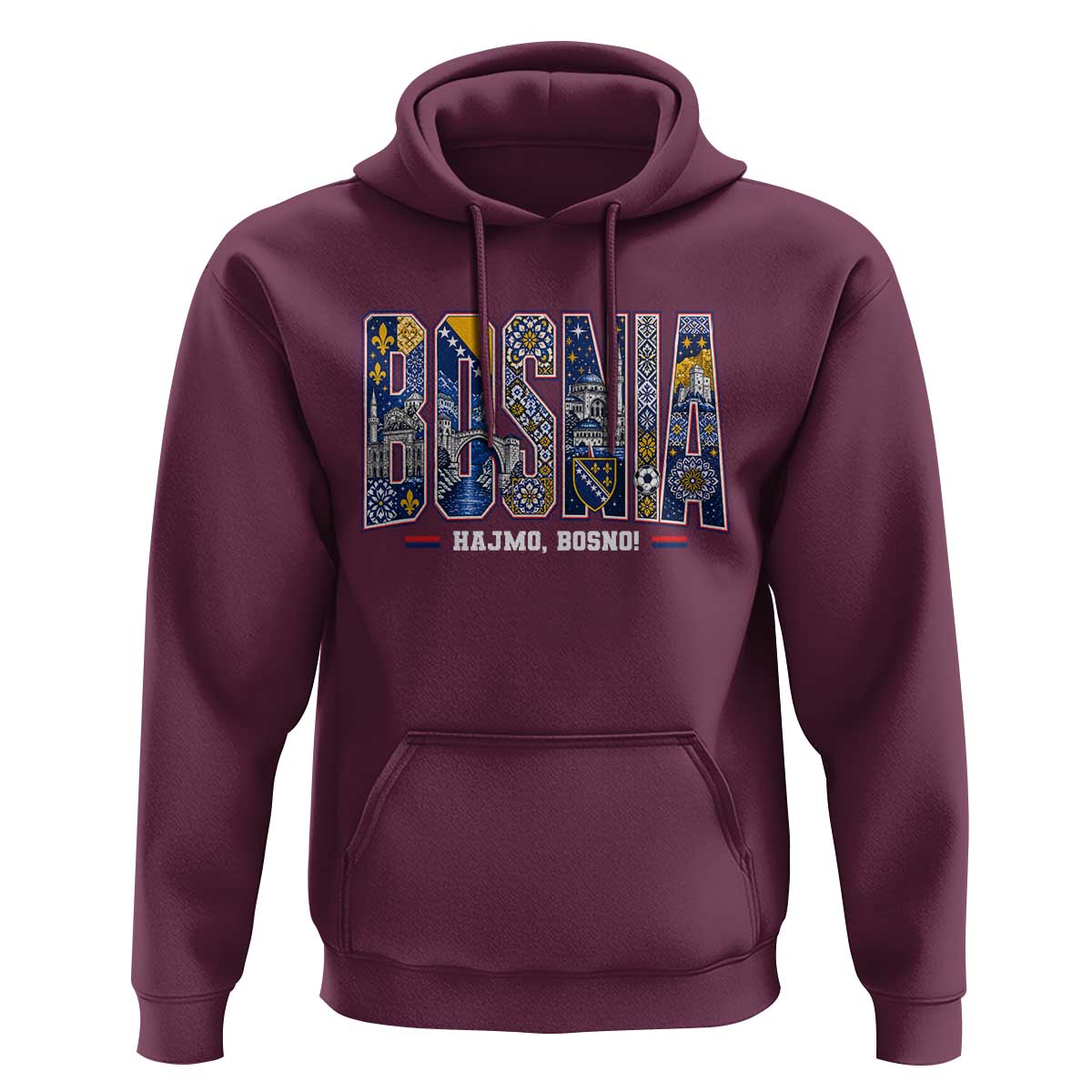 Lets Go Bosnia Heritage Hajmo Bosno Cultural Mosaic Pattern Hoodie Bosnia Herzegovina Map Soccer Lover Football Fan