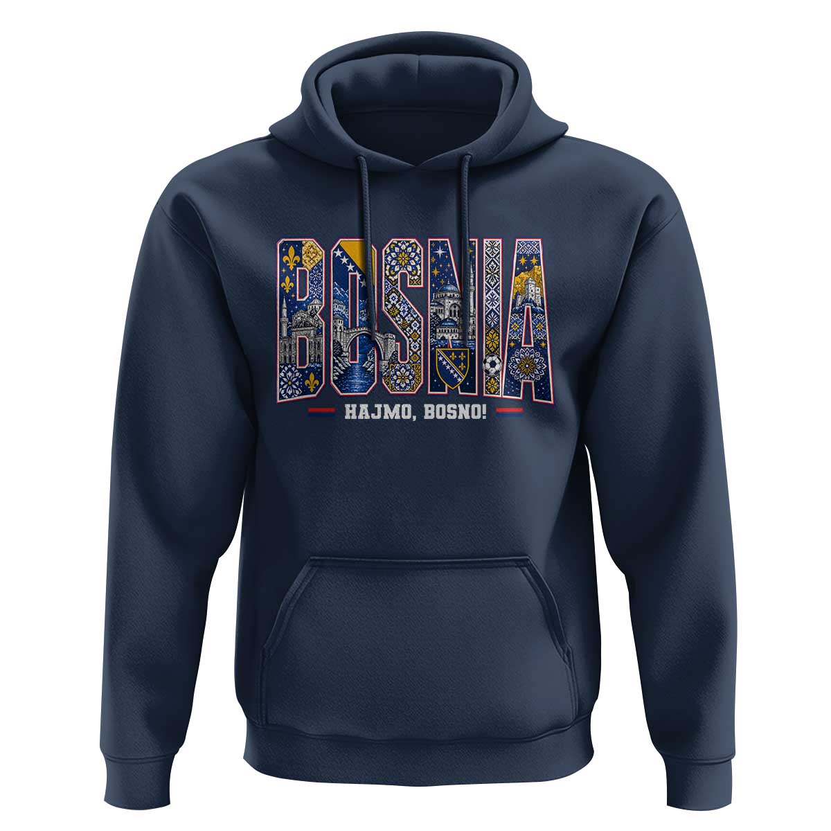 Lets Go Bosnia Heritage Hajmo Bosno Cultural Mosaic Pattern Hoodie Bosnia Herzegovina Map Soccer Lover Football Fan