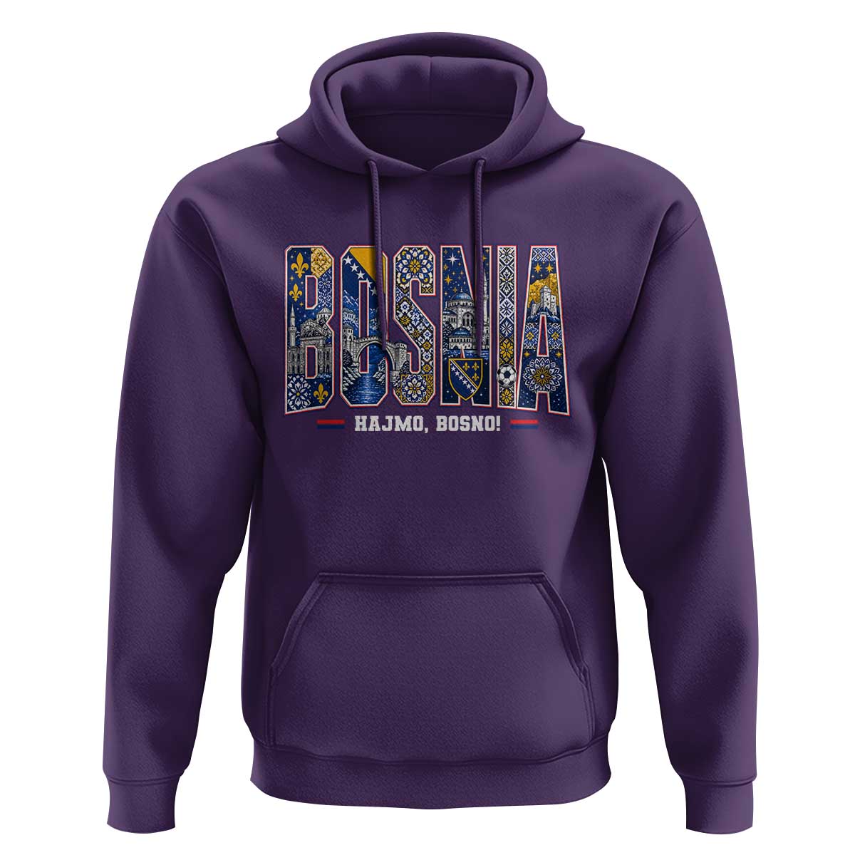 Lets Go Bosnia Heritage Hajmo Bosno Cultural Mosaic Pattern Hoodie Bosnia Herzegovina Map Soccer Lover Football Fan