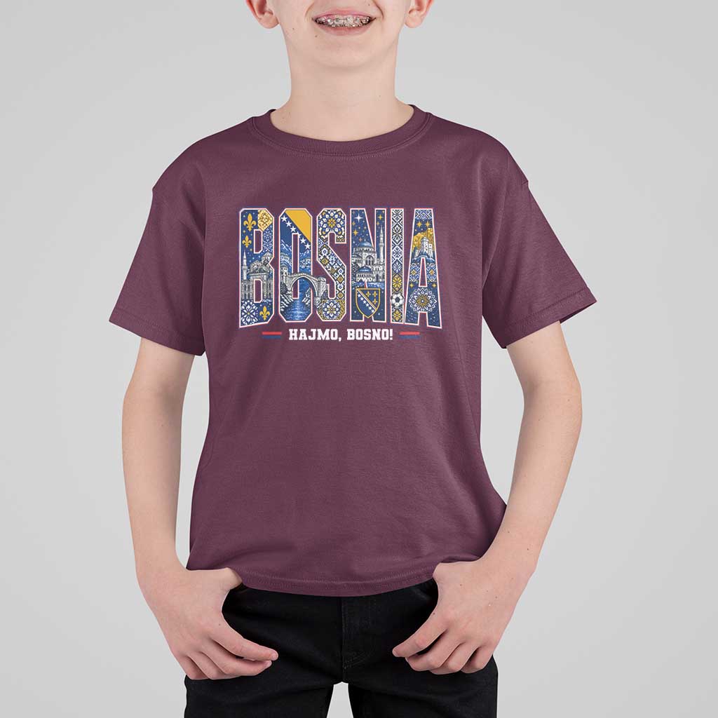 Lets Go Bosnia Heritage Hajmo Bosno Cultural Mosaic Pattern T Shirt For Kid Bosnia Herzegovina Map Soccer Lover Football Fan