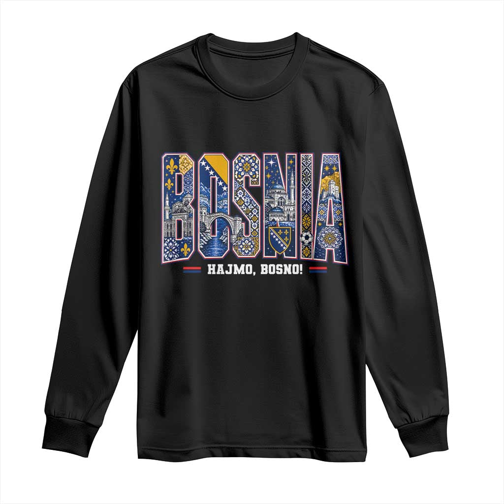 Lets Go Bosnia Heritage Hajmo Bosno Cultural Mosaic Pattern Long Sleeve Shirt Bosnia Herzegovina Map Soccer Lover Football Fan