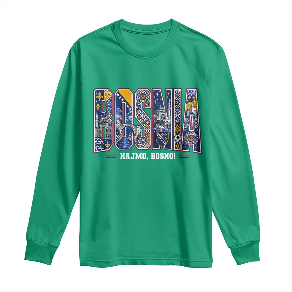 Lets Go Bosnia Heritage Hajmo Bosno Cultural Mosaic Pattern Long Sleeve Shirt Bosnia Herzegovina Map Soccer Lover Football Fan