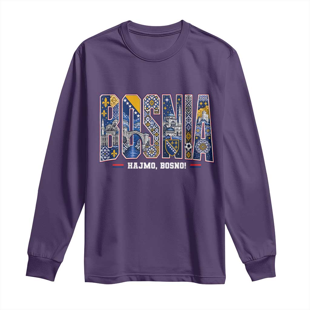 Lets Go Bosnia Heritage Hajmo Bosno Cultural Mosaic Pattern Long Sleeve Shirt Bosnia Herzegovina Map Soccer Lover Football Fan
