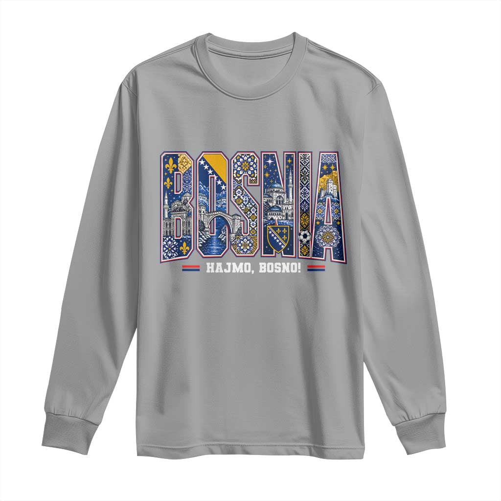 Lets Go Bosnia Heritage Hajmo Bosno Cultural Mosaic Pattern Long Sleeve Shirt Bosnia Herzegovina Map Soccer Lover Football Fan