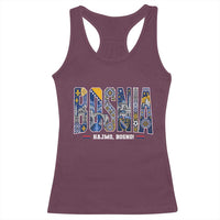 Lets Go Bosnia Heritage Hajmo Bosno Cultural Mosaic Pattern Racerback Tank Top Bosnia Herzegovina Map Soccer Lover Football Fan