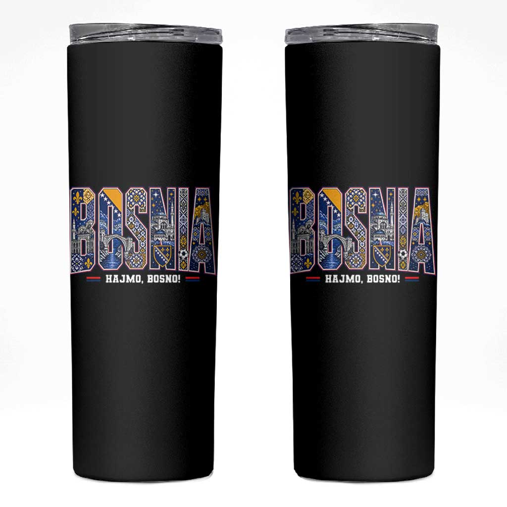 Lets Go Bosnia Heritage Hajmo Bosno Cultural Mosaic Pattern Skinny Tumbler Bosnia Herzegovina Map Soccer Lover Football Fan