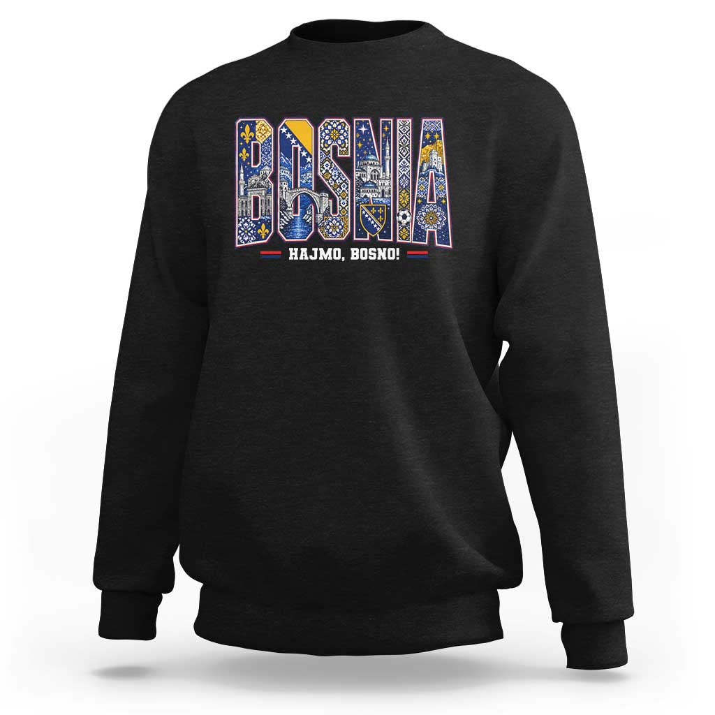Lets Go Bosnia Heritage Hajmo Bosno Cultural Mosaic Pattern Sweatshirt Bosnia Herzegovina Map Soccer Lover Football Fan