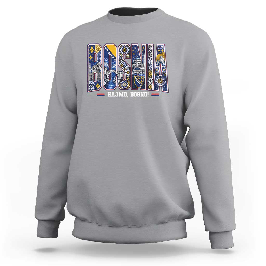 Lets Go Bosnia Heritage Hajmo Bosno Cultural Mosaic Pattern Sweatshirt Bosnia Herzegovina Map Soccer Lover Football Fan