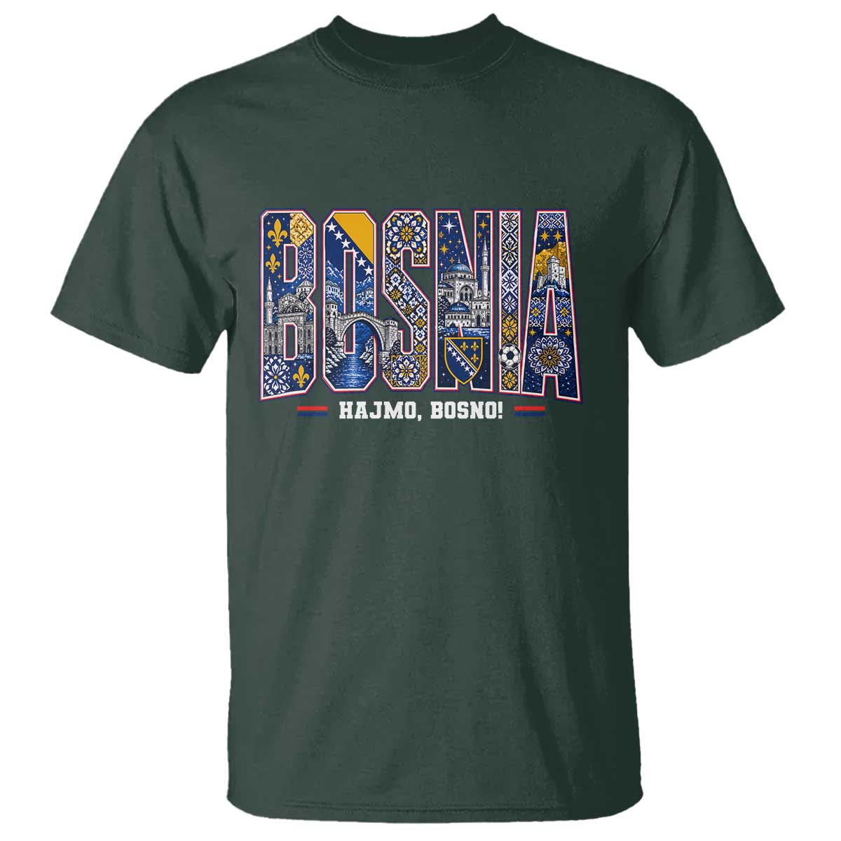 Lets Go Bosnia Heritage Hajmo Bosno Cultural Mosaic Pattern T Shirt Bosnia Herzegovina Map Soccer Lover Football Fan