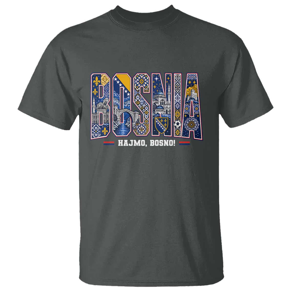 Lets Go Bosnia Heritage Hajmo Bosno Cultural Mosaic Pattern T Shirt Bosnia Herzegovina Map Soccer Lover Football Fan