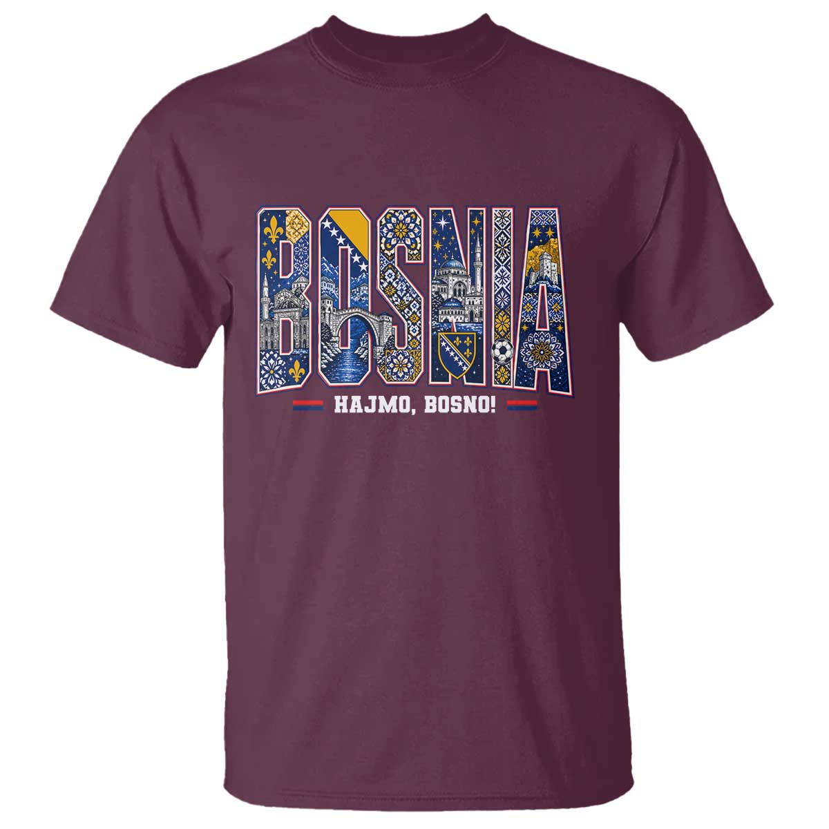 Lets Go Bosnia Heritage Hajmo Bosno Cultural Mosaic Pattern T Shirt Bosnia Herzegovina Map Soccer Lover Football Fan