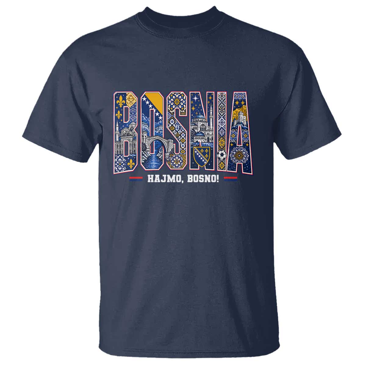 Lets Go Bosnia Heritage Hajmo Bosno Cultural Mosaic Pattern T Shirt Bosnia Herzegovina Map Soccer Lover Football Fan