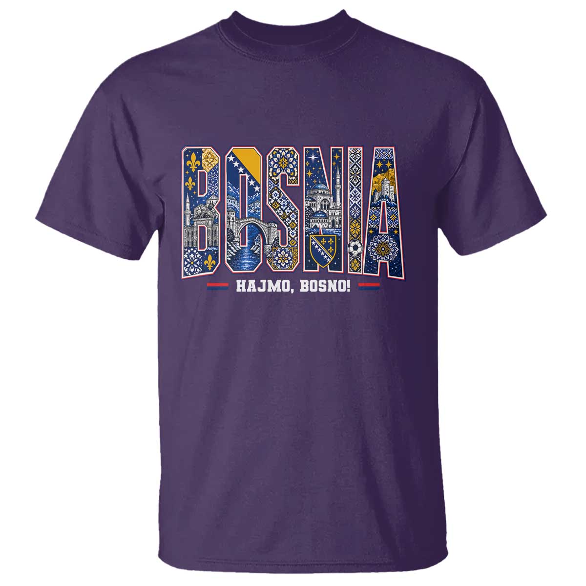 Lets Go Bosnia Heritage Hajmo Bosno Cultural Mosaic Pattern T Shirt Bosnia Herzegovina Map Soccer Lover Football Fan