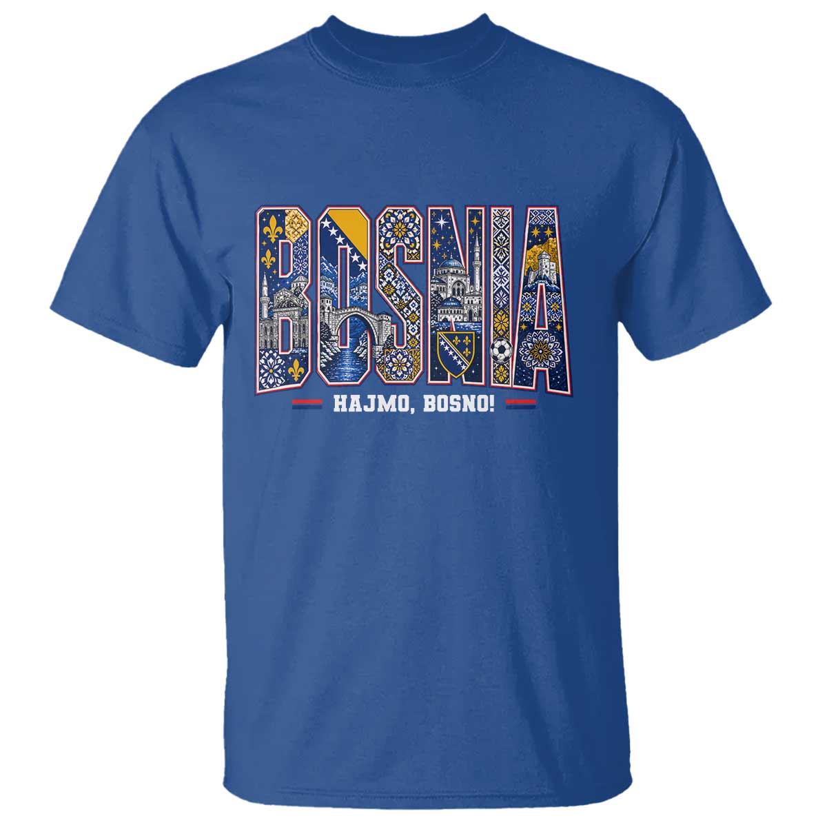 Lets Go Bosnia Heritage Hajmo Bosno Cultural Mosaic Pattern T Shirt Bosnia Herzegovina Map Soccer Lover Football Fan