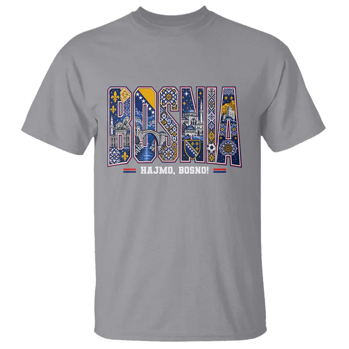 Lets Go Bosnia Heritage Hajmo Bosno Cultural Mosaic Pattern T Shirt Bosnia Herzegovina Map Soccer Lover Football Fan