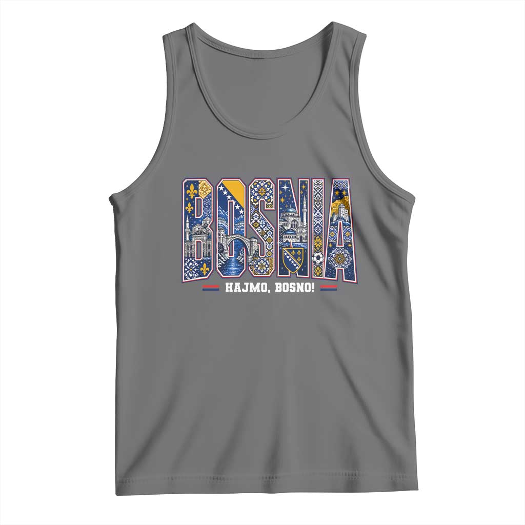 Lets Go Bosnia Heritage Hajmo Bosno Cultural Mosaic Pattern Tank Top Bosnia Herzegovina Map Soccer Lover Football Fan