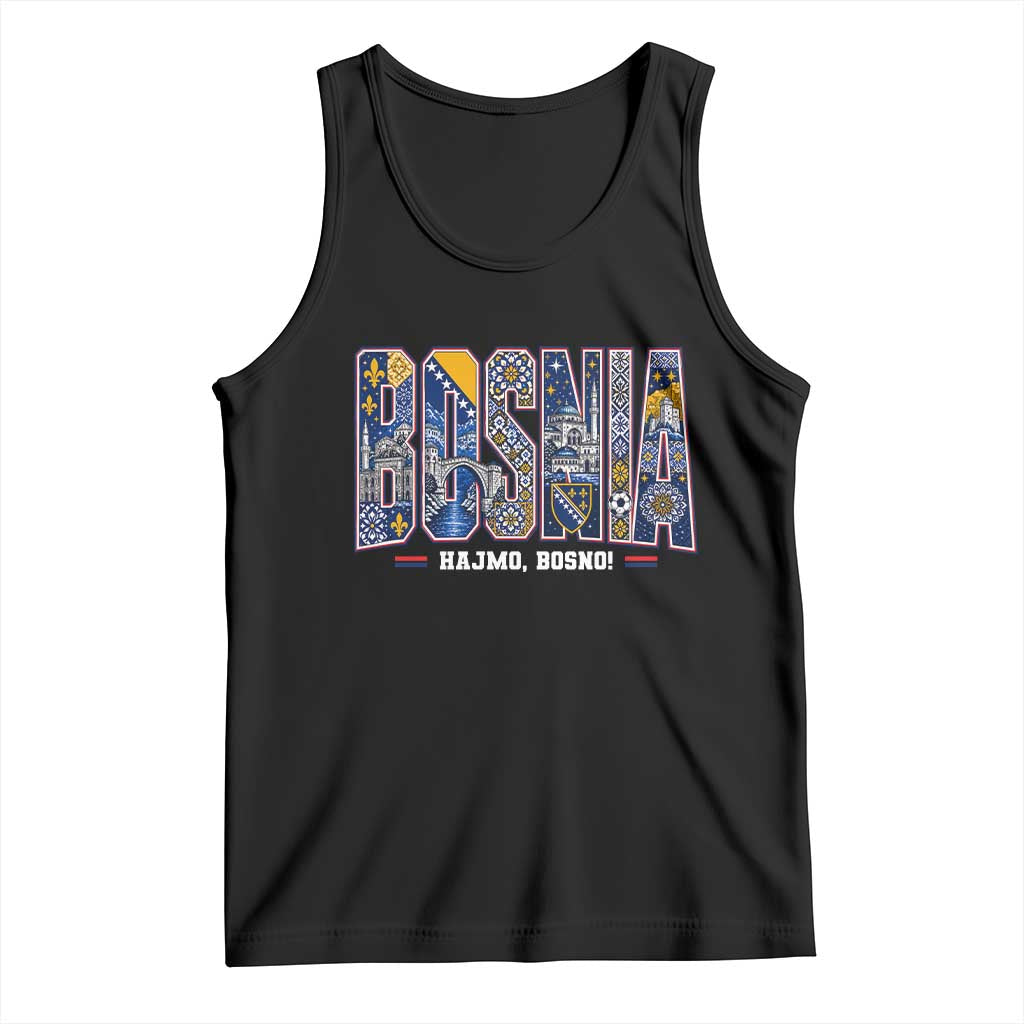 Lets Go Bosnia Heritage Hajmo Bosno Cultural Mosaic Pattern Tank Top Bosnia Herzegovina Map Soccer Lover Football Fan