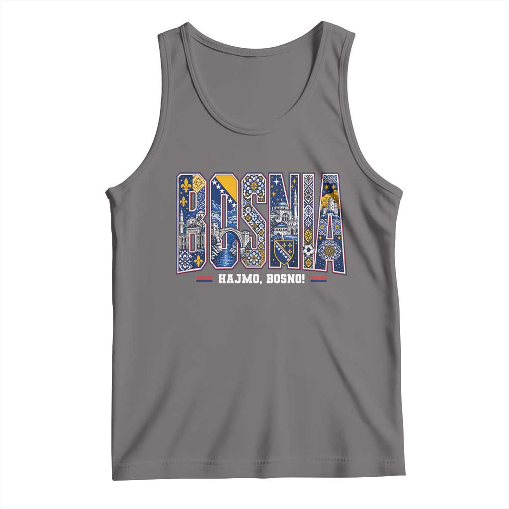 Lets Go Bosnia Heritage Hajmo Bosno Cultural Mosaic Pattern Tank Top Bosnia Herzegovina Map Soccer Lover Football Fan