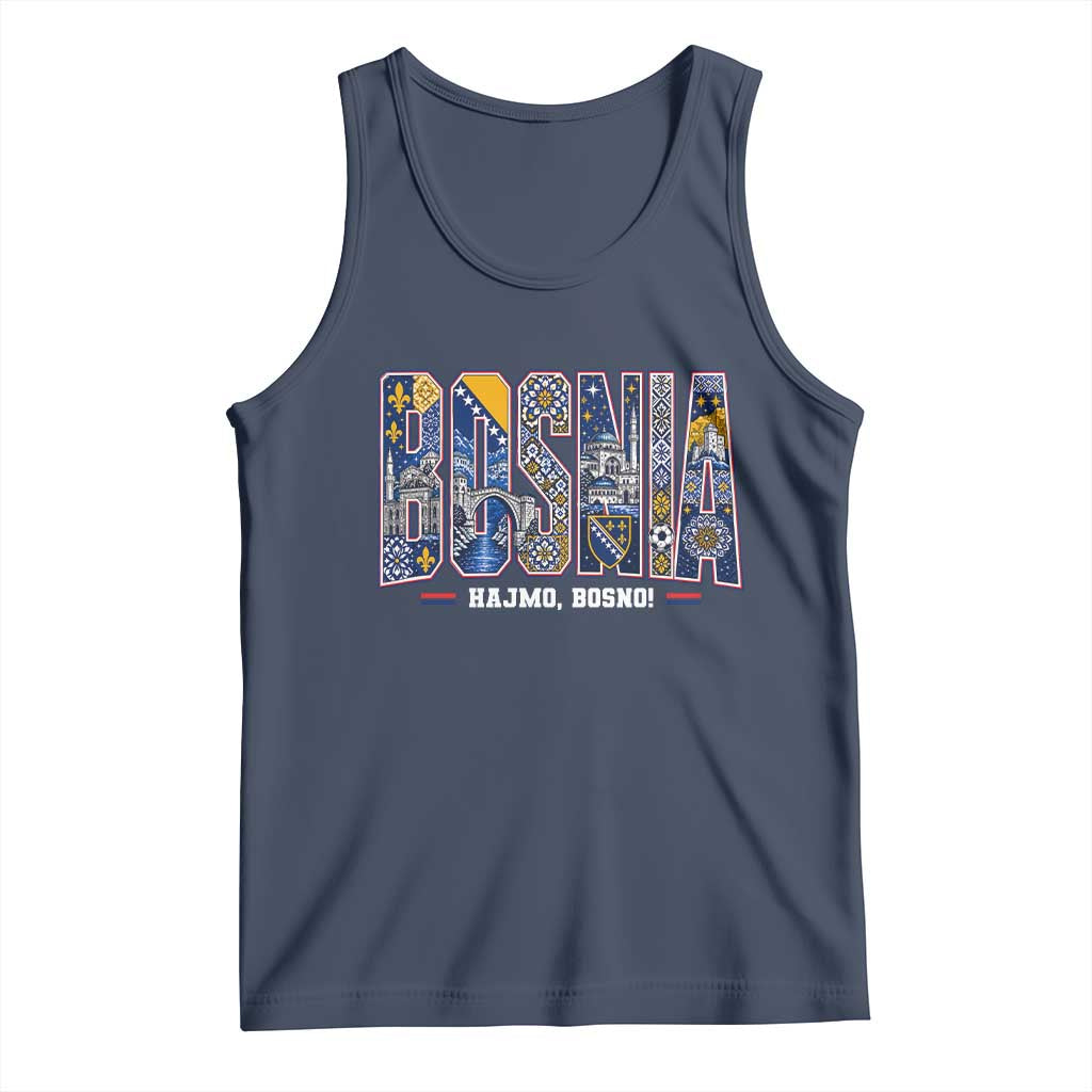 Lets Go Bosnia Heritage Hajmo Bosno Cultural Mosaic Pattern Tank Top Bosnia Herzegovina Map Soccer Lover Football Fan
